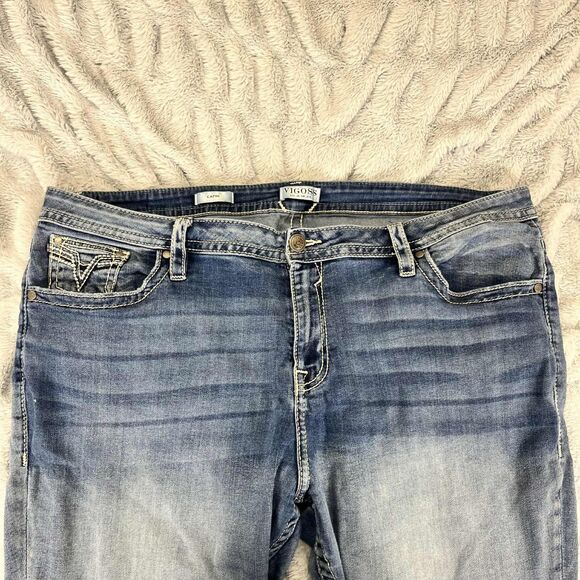 Vigoss Jeans Women 24 Capri Medium Wash Stretch Denim Embroidered Western Boho - Picture 3 of 10